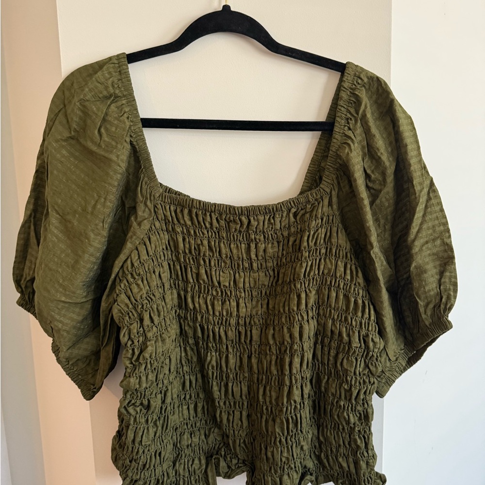 Old Navy Forest Green Smocked Blouse